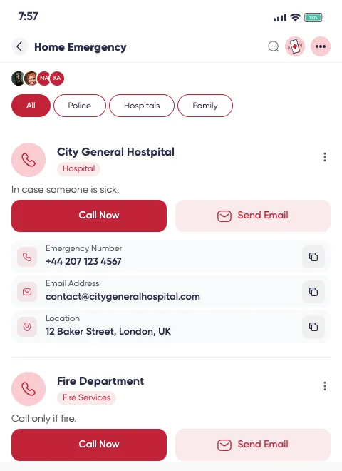 Emergency Contacts Preview