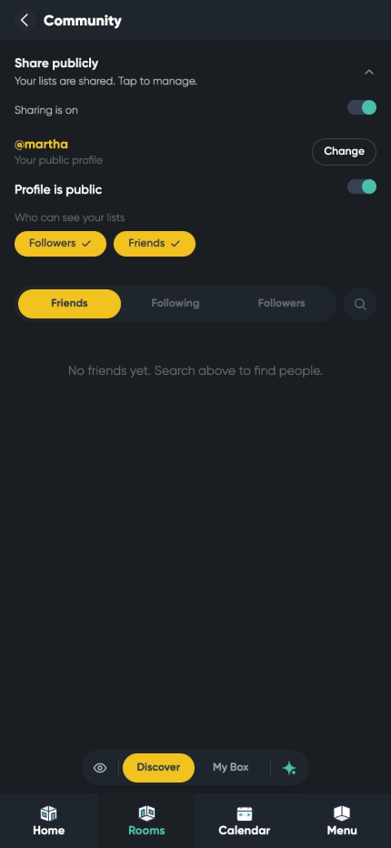 Screen Box friends and sharing screenshot