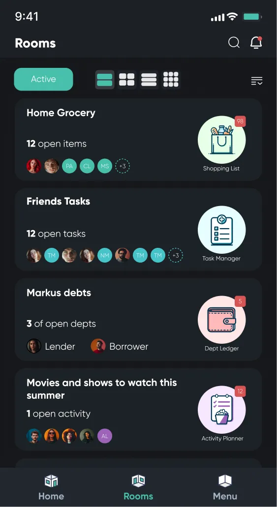 Rooms (dark mode)